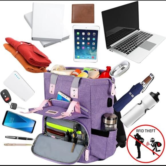 Laptop Backpack for Women, Anti Theft Backpacks with USB Charging Port RFID